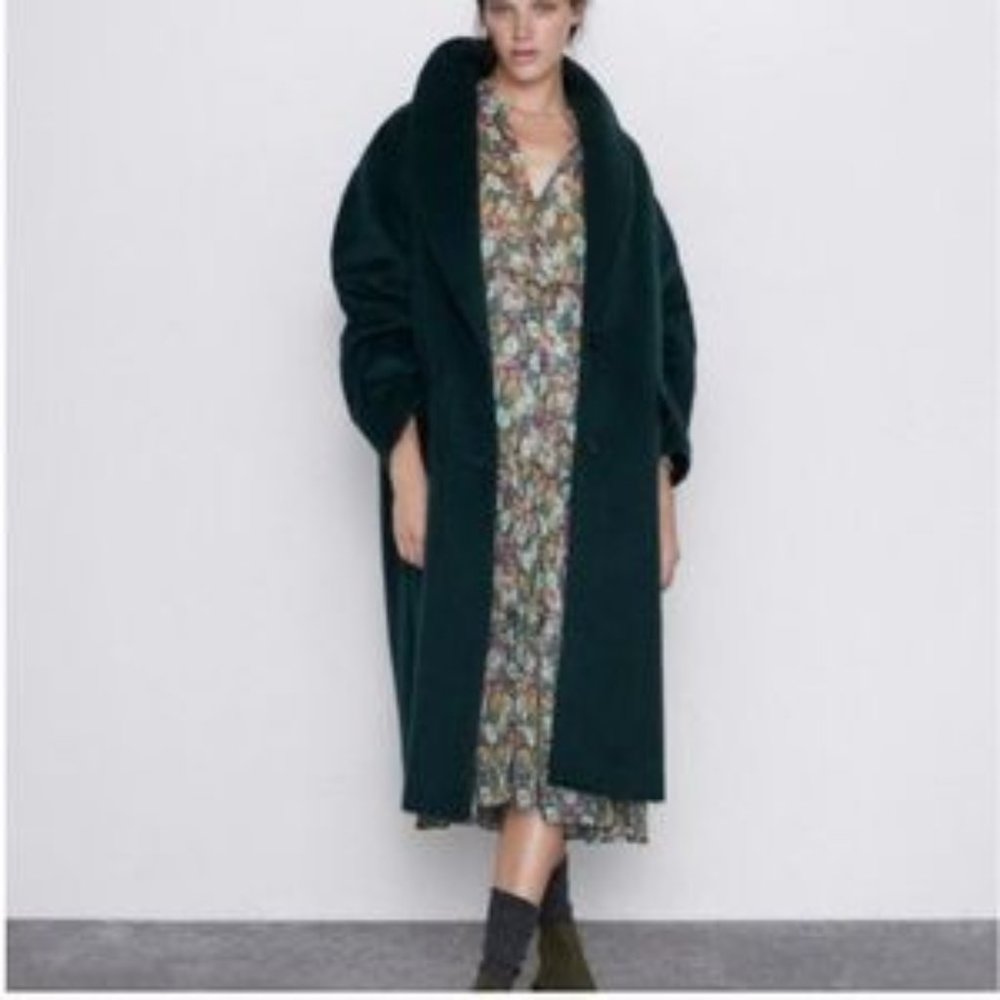 ZARA Floral Print Long Sleeve Midi Cottagecore Dress Green Size Small S